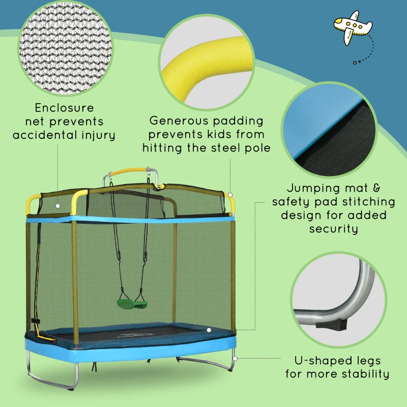Qaba 3-in-1 Trampoline for Kids, 6.9' Kids Trampoline with Net, Light Blue