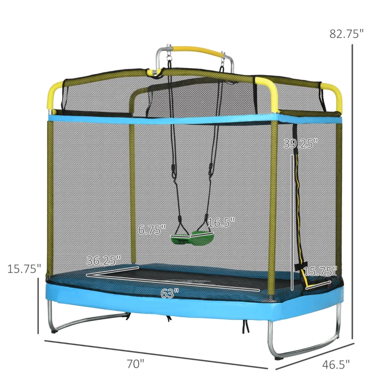 Qaba 3-in-1 Trampoline for Kids, 6.9' Kids Trampoline with Net, Light Blue