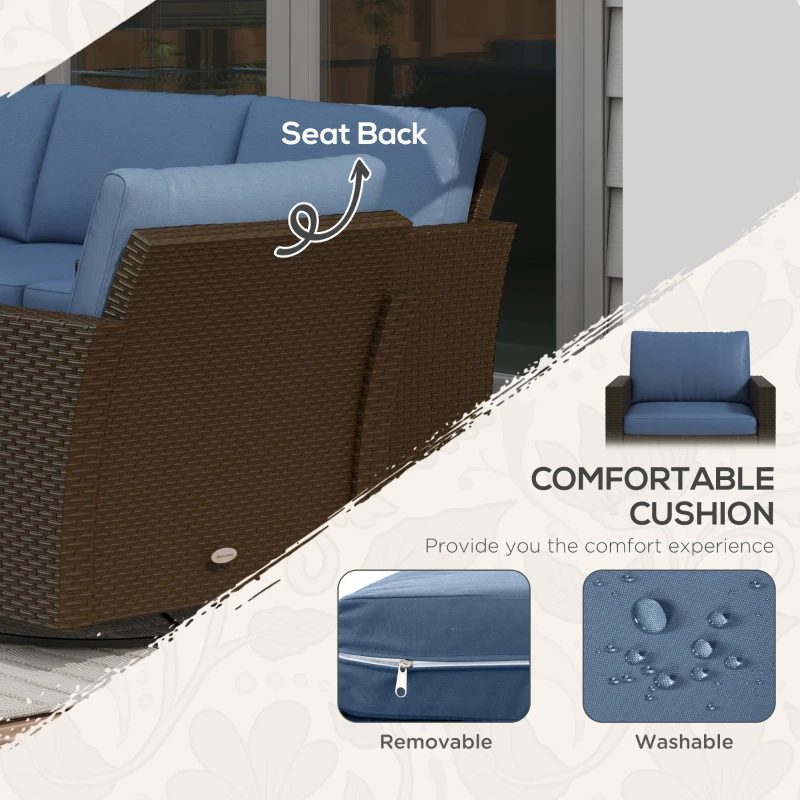 Outsunny 6-Piece Rattan Patio Furniture Set with 3-Seater Sofa, Swivel Rocking Chairs, Footstools, 2 Tier Table, Deep Coffee