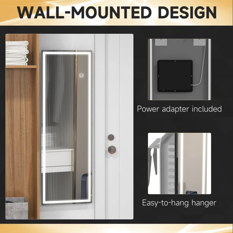 HOMCOM Dimming Full Length Mirror, 47" x 16" Long Wall Mirror with 3 Colour LED, Smart Touch, Memory Function
