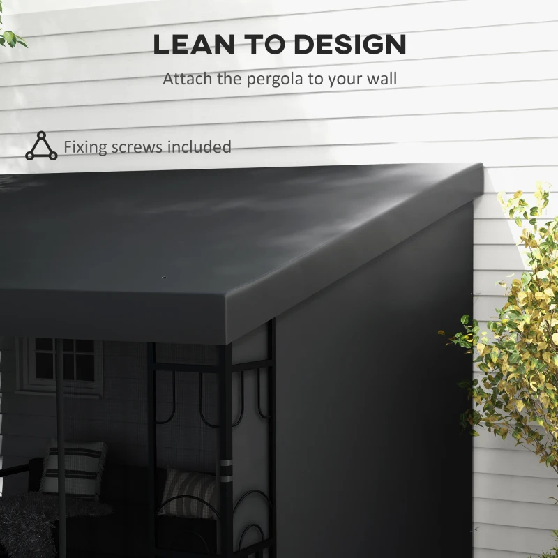 Outsunny 10' x 13' Wall Pergola, Outdoor Gazebo with 2 Curtains and 2 Nettings, UV Resistant, for Patio, Deck, Dark Grey