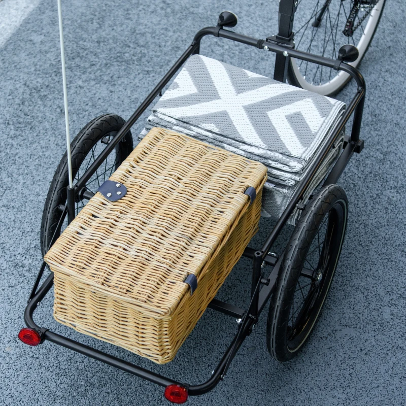 Aosom Steel Trailer for Bike, Bicycle Cargo Trailer with Foldable Storage Box and Safe Reflectors, Max Load 88LBS