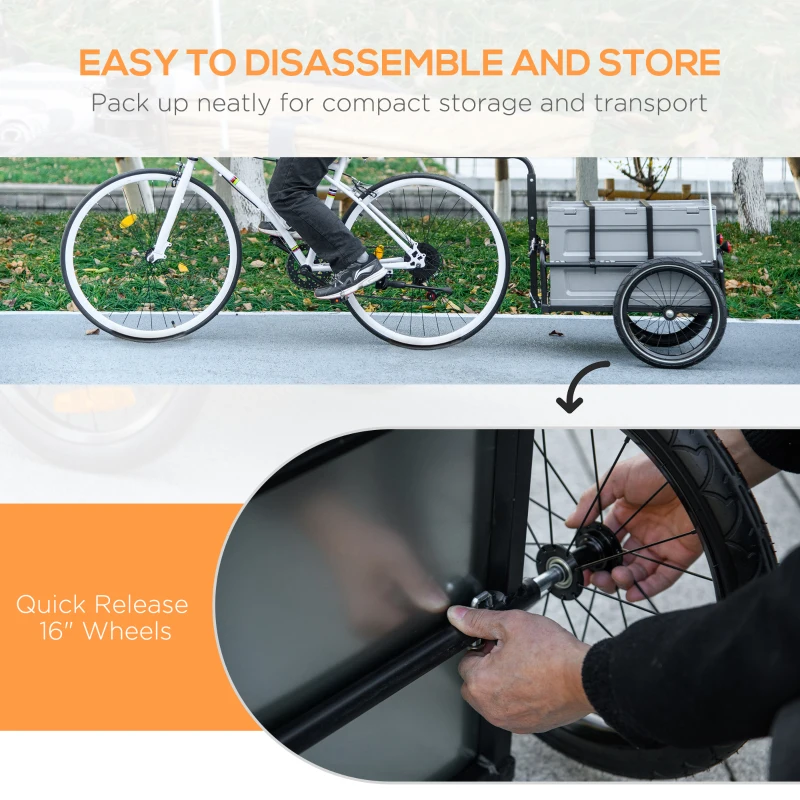 Aosom Steel Trailer for Bike, Bicycle Cargo Trailer with Foldable Storage Box and Safe Reflectors, Max Load 88LBS
