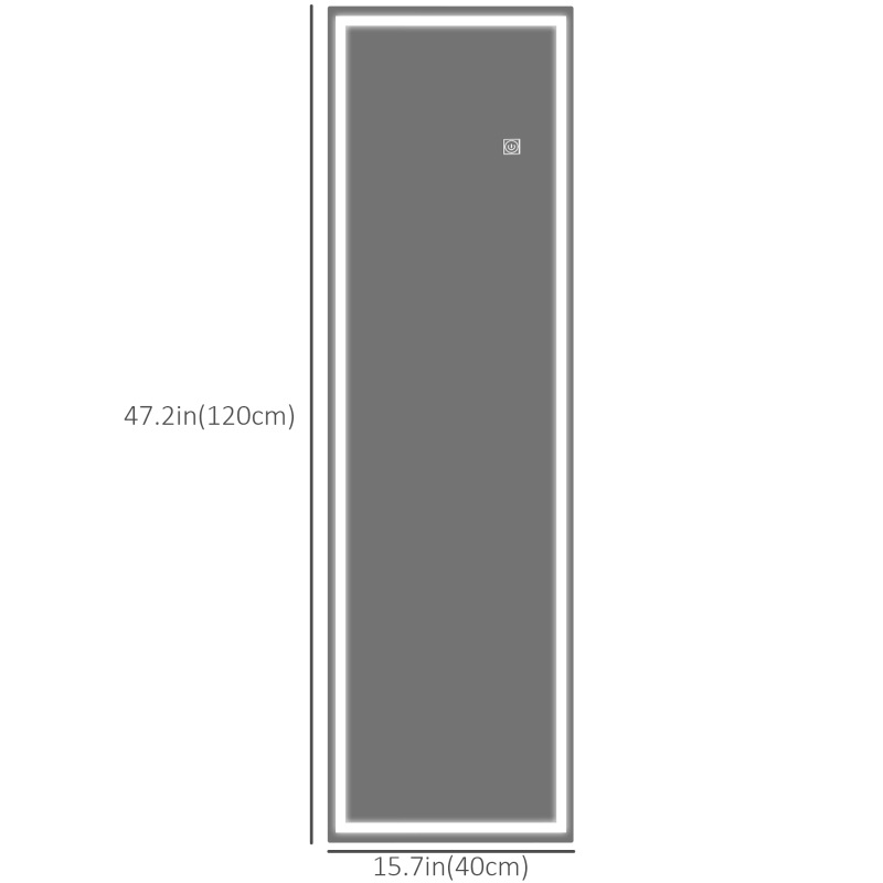 HOMCOM Dimming Full Length Mirror, 47" x 16" Long Wall Mirror with 3 Colour LED, Smart Touch, Memory Function