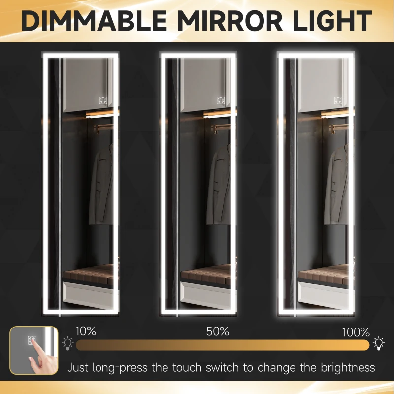 HOMCOM Dimming Full Length Mirror, 47" x 16" Long Wall Mirror with 3 Colour LED, Smart Touch, Memory Function