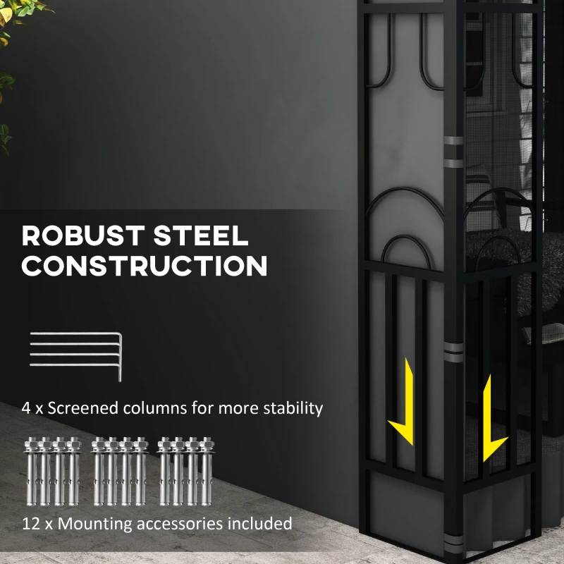 Outsunny 10' x 13' Wall Pergola, Outdoor Gazebo with 2 Curtains and 2 Nettings, UV Resistant, for Patio, Deck, Dark Grey