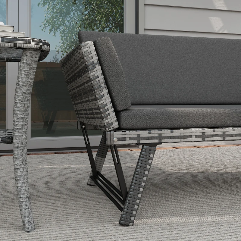 Outsunny Convertible Wicker Loveseat Grey Patio Chaise Lounge