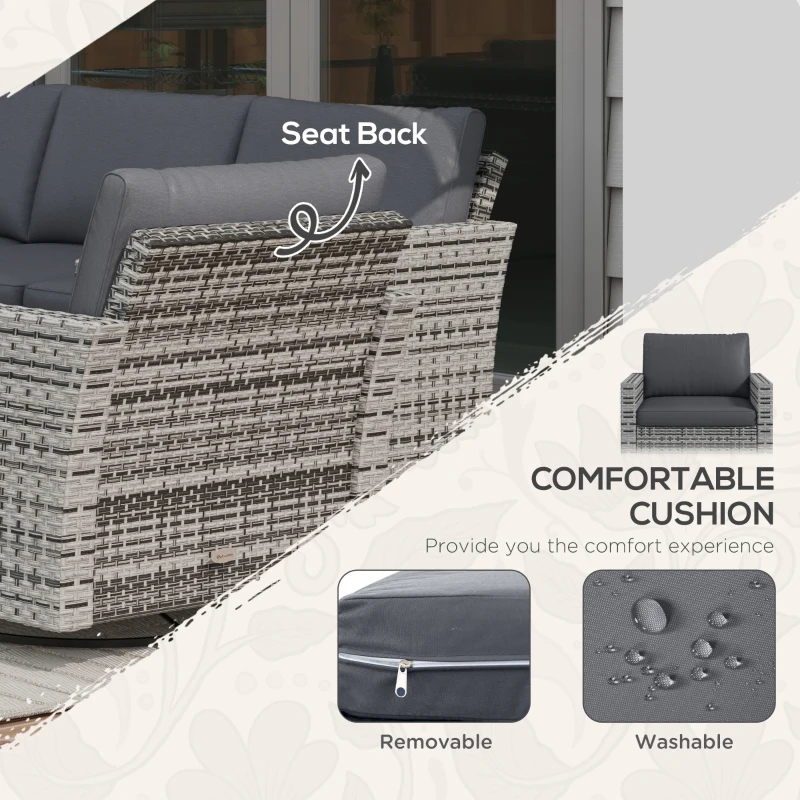 Outsunny 6-Piece Rattan Patio Furniture Set with 3-Seater Sofa, Swivel Rocking Chairs, Footstools, 2 Tier Table, Mixed Gray