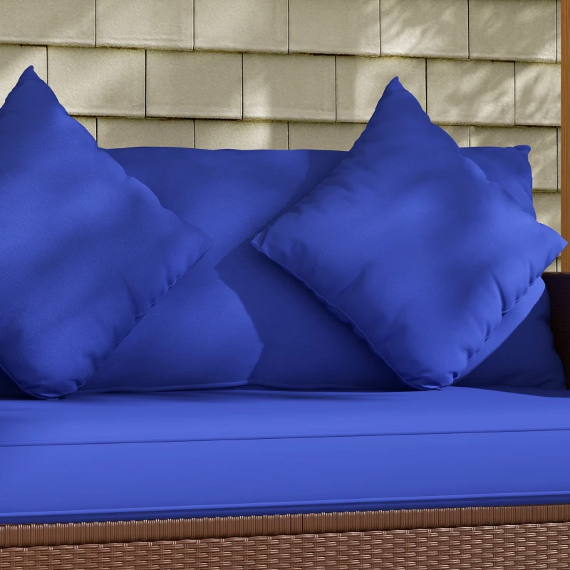 Outsunny Wicker Loveseat, Patio Furniture Couch with Cushions, 2 Seat PE Rattan Sofa, 2 Throw Pillows, Blue