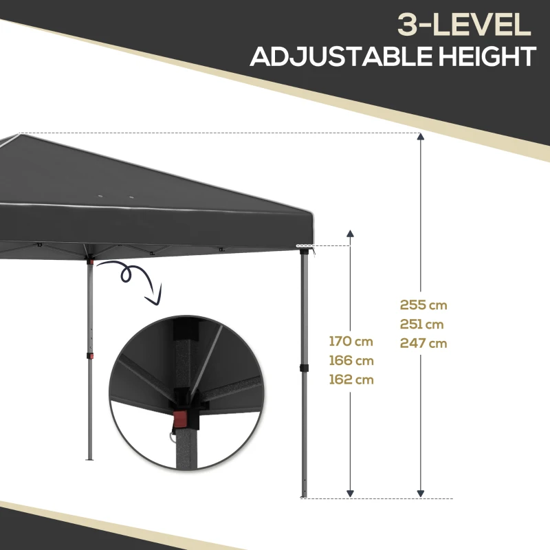 Outsunny 9.7' x 9.7' Pop Up Canopy with Sidewalls, Portable Canopy Tent with 2 Mesh Windows, Reflective Strips, Carry Bag, Black