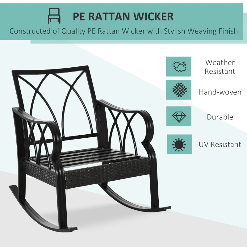 Outsunny Outdoor Wicker Rocking Chair with Padded Cushions for Garden, Patio, and Backyard, Khaki