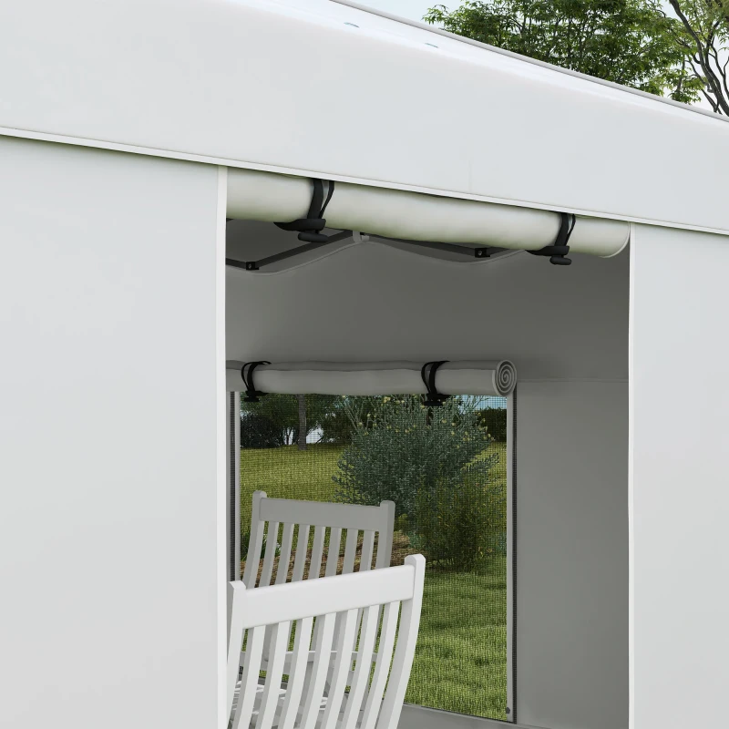 Outsunny 9.7' x 9.7' Pop Up Canopy with Sidewalls, Portable Canopy Tent with 2 Mesh Windows, Reflective Strips, Carry Bag, White