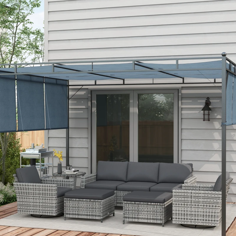 Outsunny 6-Piece Rattan Patio Furniture Set with 3-Seater Sofa, Swivel Rocking Chairs, Footstools, 2 Tier Table, Mixed Gray