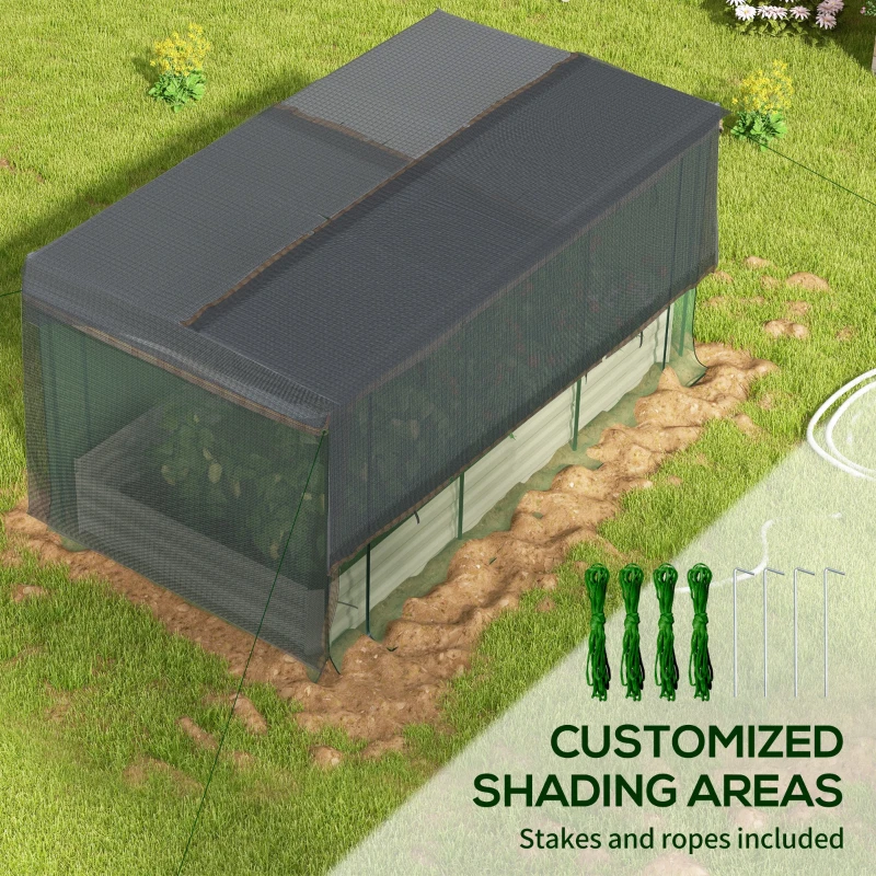 Outsunny Galvanized Steel Planter Box with Crop Cage and Shade Cloth, Raised Garden Bed for Flowers, Veggies and Herbs, Beige