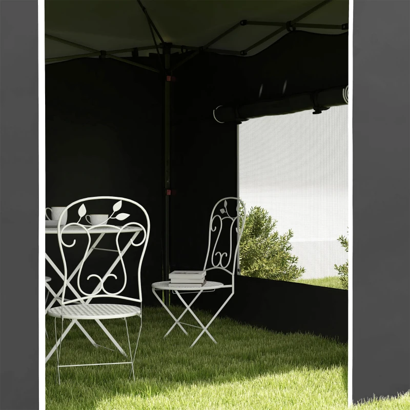 Outsunny 9.7' x 9.7' Pop Up Canopy with Sidewalls, Portable Canopy Tent with 2 Mesh Windows, Reflective Strips, Carry Bag, Black