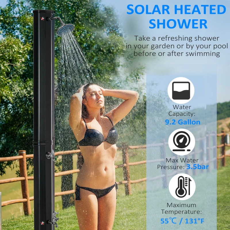 Outsunny 7ft Outdoor Solar Heated Shower with 360 Rotating Shower Head, Foot Shower Faucet, Temperature and Pressure Adjustable