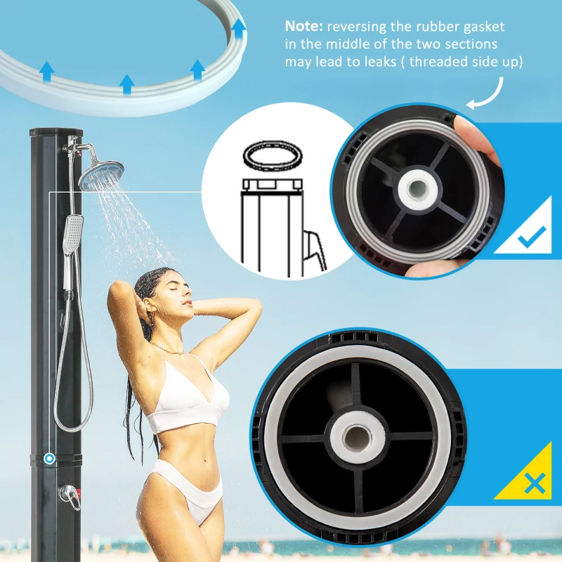 Outsunny 7ft Outdoor Solar Heated Shower with 360 Rotating Shower Head, Foot Shower Faucet, Temperature and Pressure Adjustable