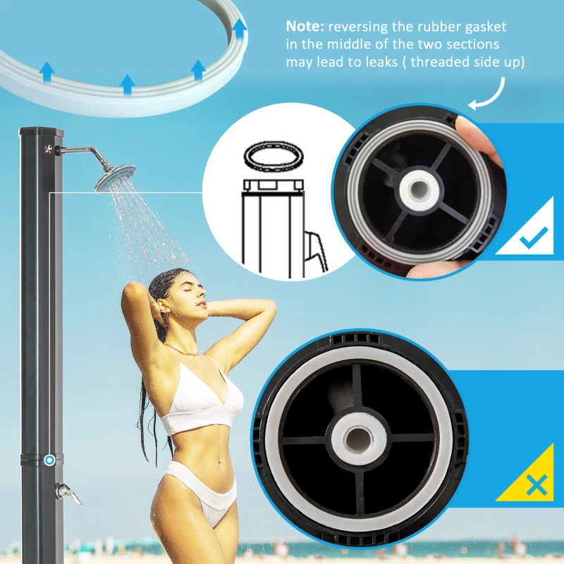 Outsunny 7ft Outdoor Solar Heated Shower with 360 Rotating Shower Head, Foot Shower Faucet, Temperature and Pressure Adjustable