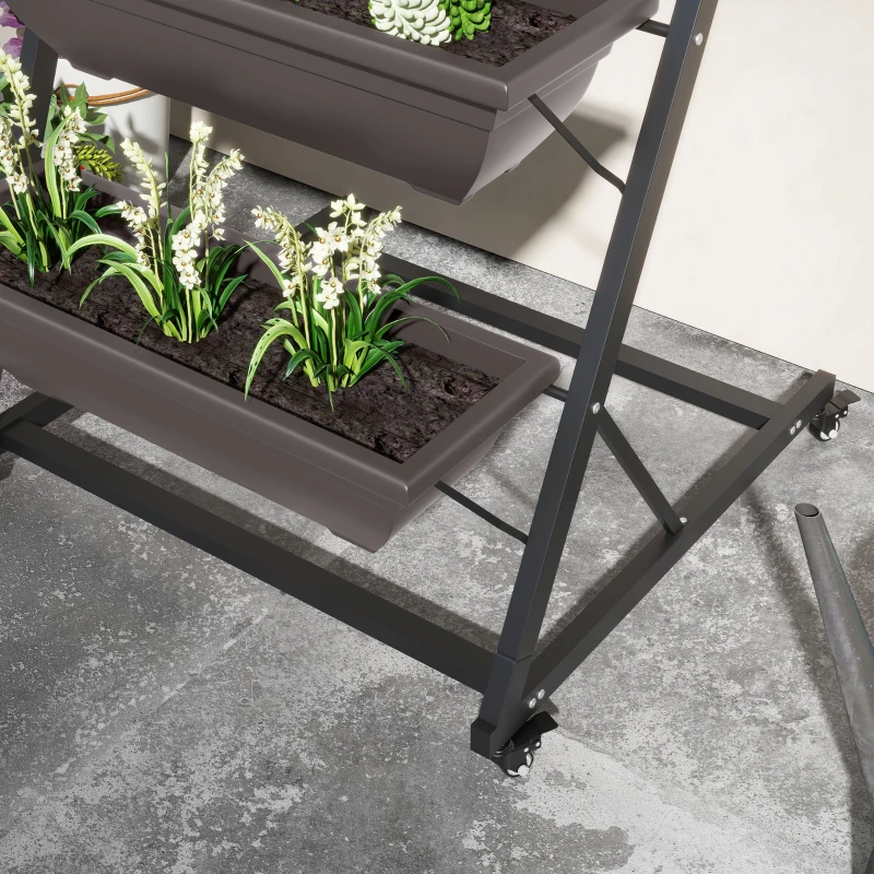 Outsunny 5-Tier Vertical Raised Garden Planter with 5 Boxes, Wheels, Outdoor Plant Stand for Vegetable Flowers, Brown