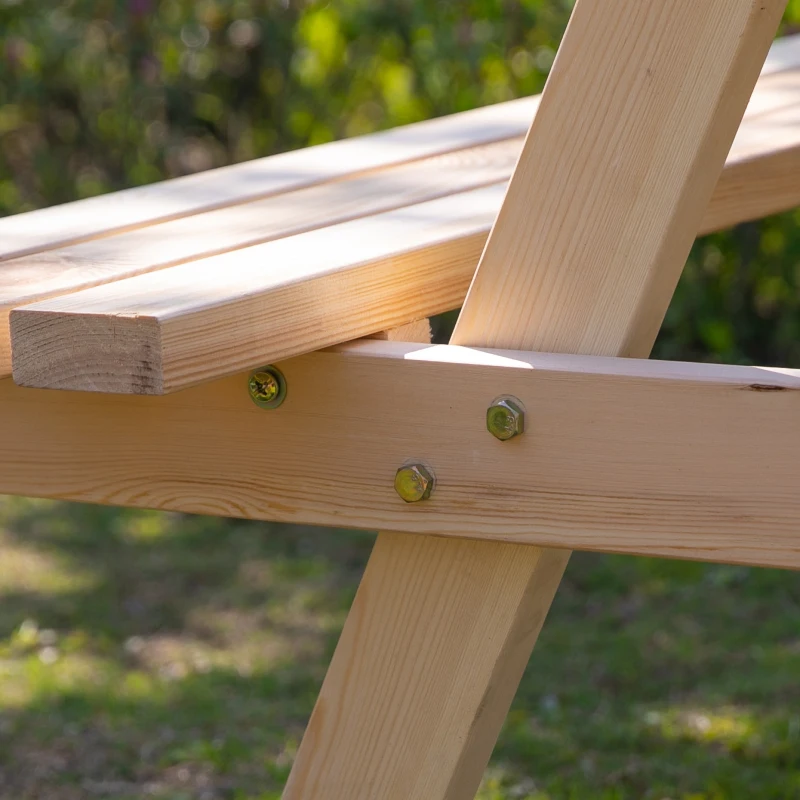 Outsunny Wood Picnic Table, Camping Table and Bench Set with Umbrella Hole for Outdoor, Garden, Patio, Backyard, Natural