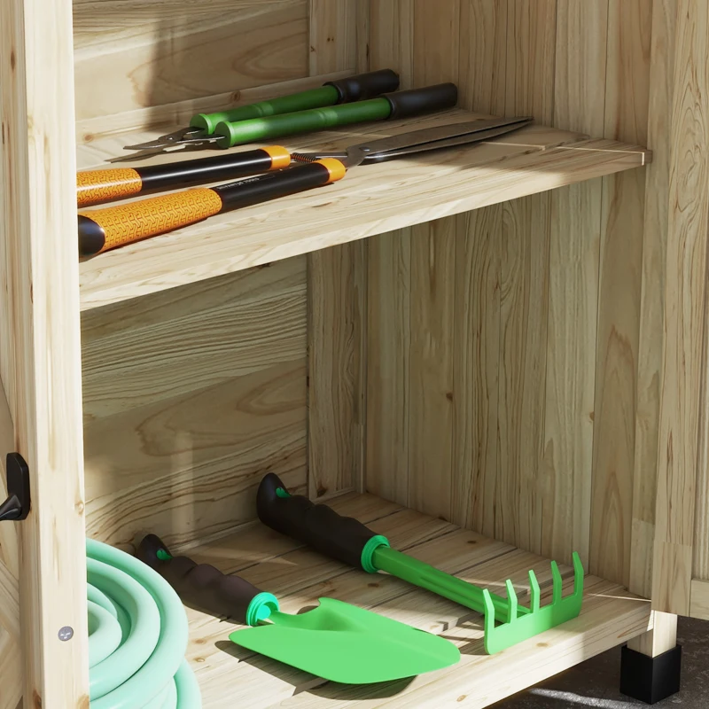 Outsunny Outdoor Wooden Potting Bench with Storage Cabinet, Shelves, Galvanized Plated Tabletop for Backyard, Balcony, Natural