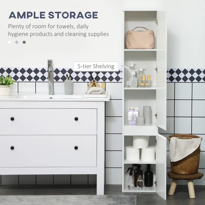 kleankin Tall Bathroom Cabinet, Freestanding Storage Organizer with Adjustable Shelves and Cupboards, 11.8" x 11" x 6", White