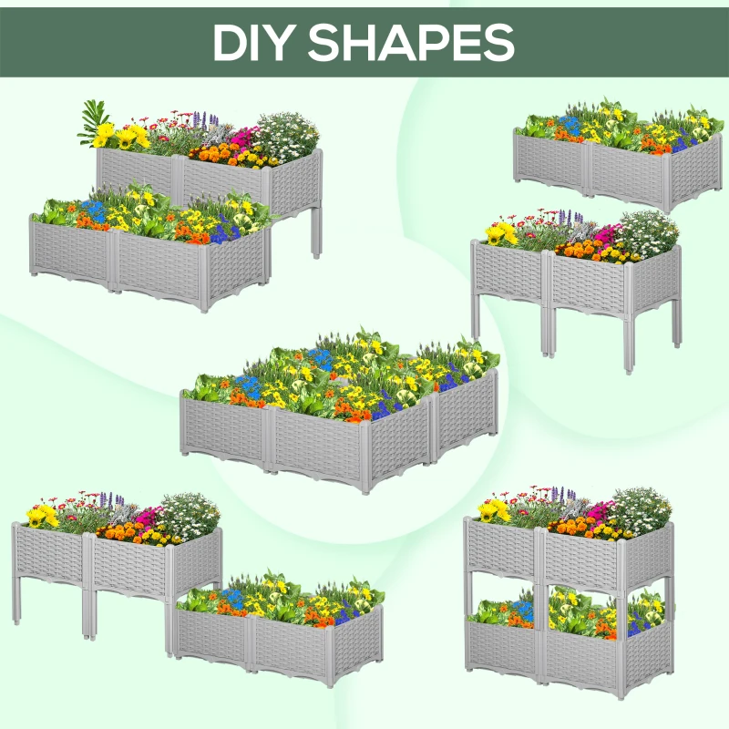 Outsunny 4-piece Raised Garden Bed PP Raised Flower Bed Vegetable Herb Grow Box Stand Grey