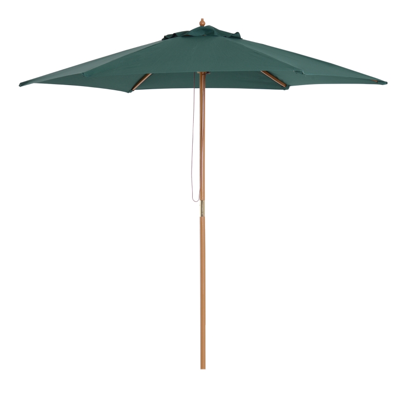 Outsunny 8FT Wood Market Umbrella Patio Umbrella Round Garden Parasol Canopy with Bamboo Ribs and Top Vent, Dark Green