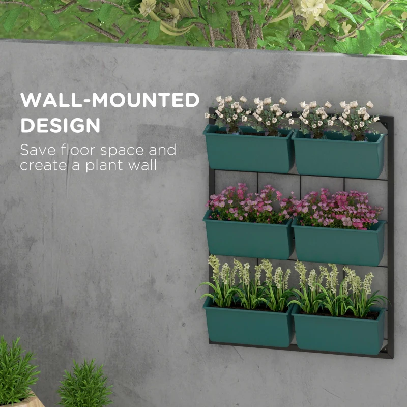 Outsunny 3-Tier Hanging Planter with 6 Pots for Indoor and Outdoor Use, Wall Planter, Self Draining & Wall Mounted, Green