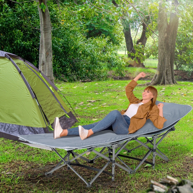 Outsunny Folding Camping Cot For Adults – Double Layer Cot With Mattress & Pillow, Supports 330 Lbs | Portable Camp Bed With Carry Bag
