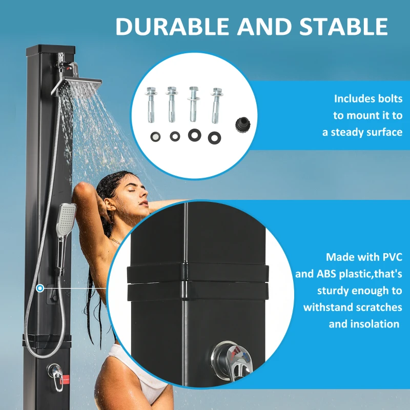 Outsunny 10.6Gal Outdoor Solar Shower w/ 360 Rainfall, Handheld Head, 60℃ Temperature Adjustment for Backyard Poolside Beach Spa