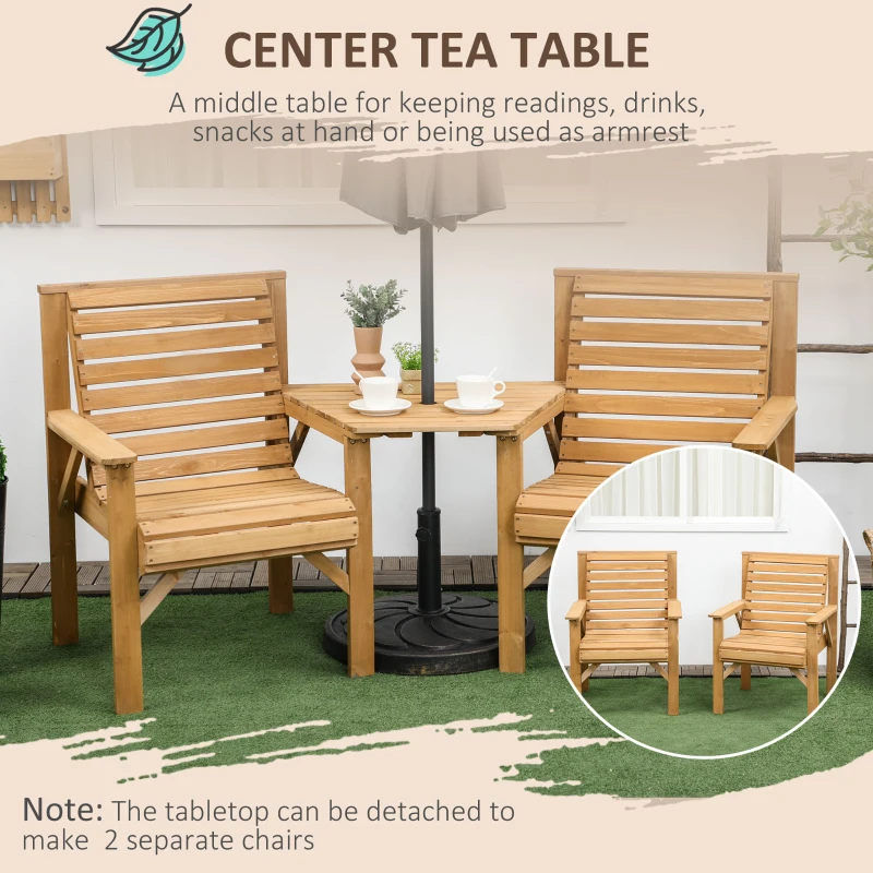 Outsunny 3Pcs Outdoor Bench Set for Backyard, Balcony, Light Brown