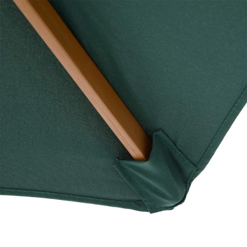 Outsunny 8FT Wood Market Umbrella Patio Umbrella Round Garden Parasol Canopy with Bamboo Ribs and Top Vent, Dark Green