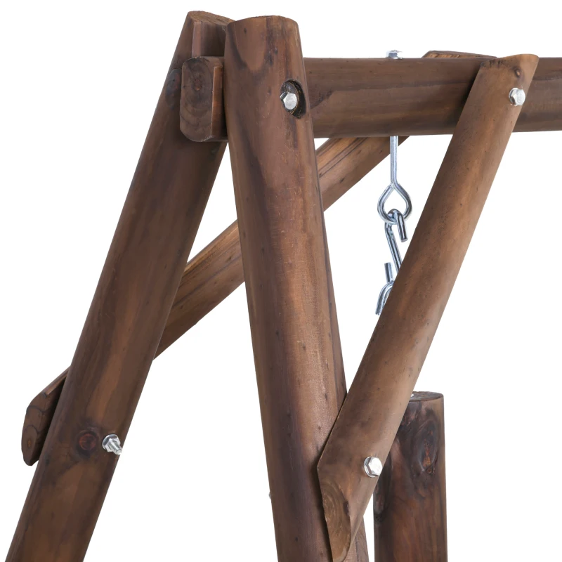 Outsunny Freestanding 6.5' Wooden Loveseat Traditional Farmhouse Style Log Swing Carbonized