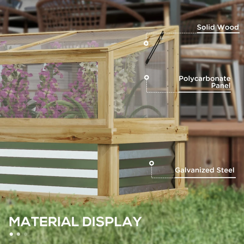 Outsunny Raised Garden Bed with Greenhouse, Polycarbonate Lean-to Wooden Cold Frame, 41" x 22.5" - Perfect for Plant Growth & Protection, Natural