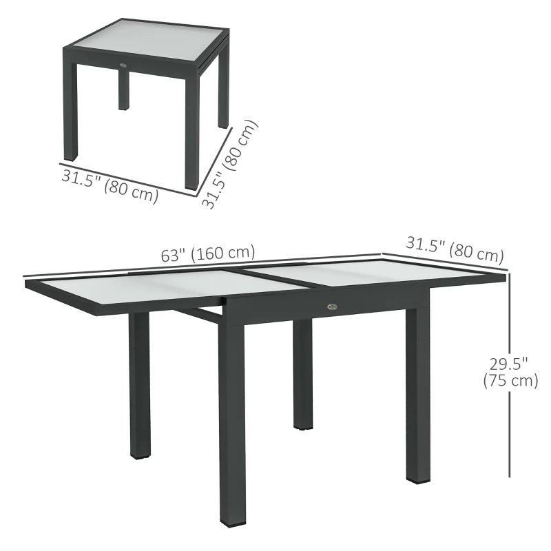 Outsunny Extendable Patio Dining Table, Tempered Glass Aluminum Outdoor Table for Garden Lawn Backyard, Clear
