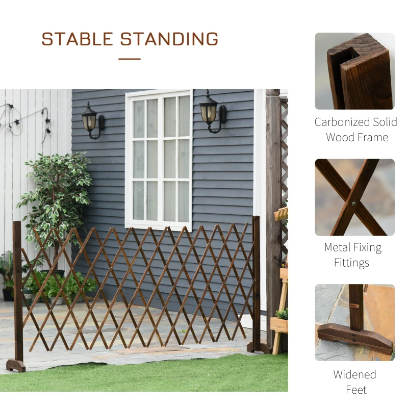 Outsunny Expanding Garden Fencing Freestanding Wooden Movable Fence Trellis, Dark Brown