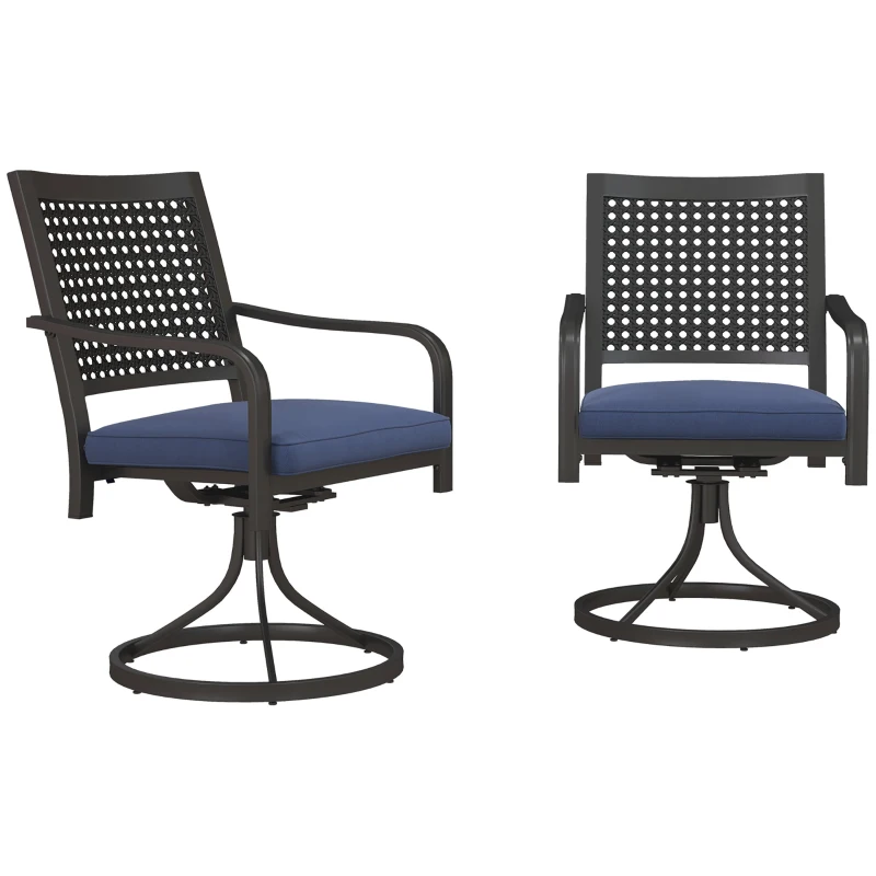 Outsunny 2 Pieces Patio Swivel Chairs with Cushion, Outdoor Swivel Rocker with Curved Armrests, Backrest for Garden, Balcony, Porch, Navy Blue