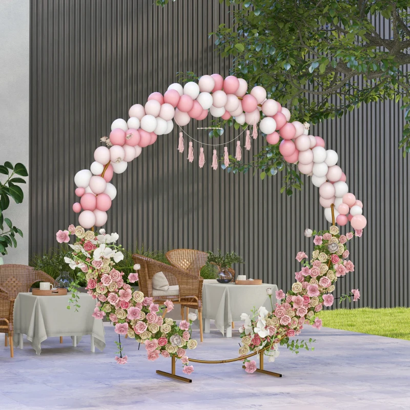 Outsunny 6.6FT Gold Backdrop Stand, Round Metal Wedding Arch for Birthday Party, Bridal Shower, Graduation, Ceremony