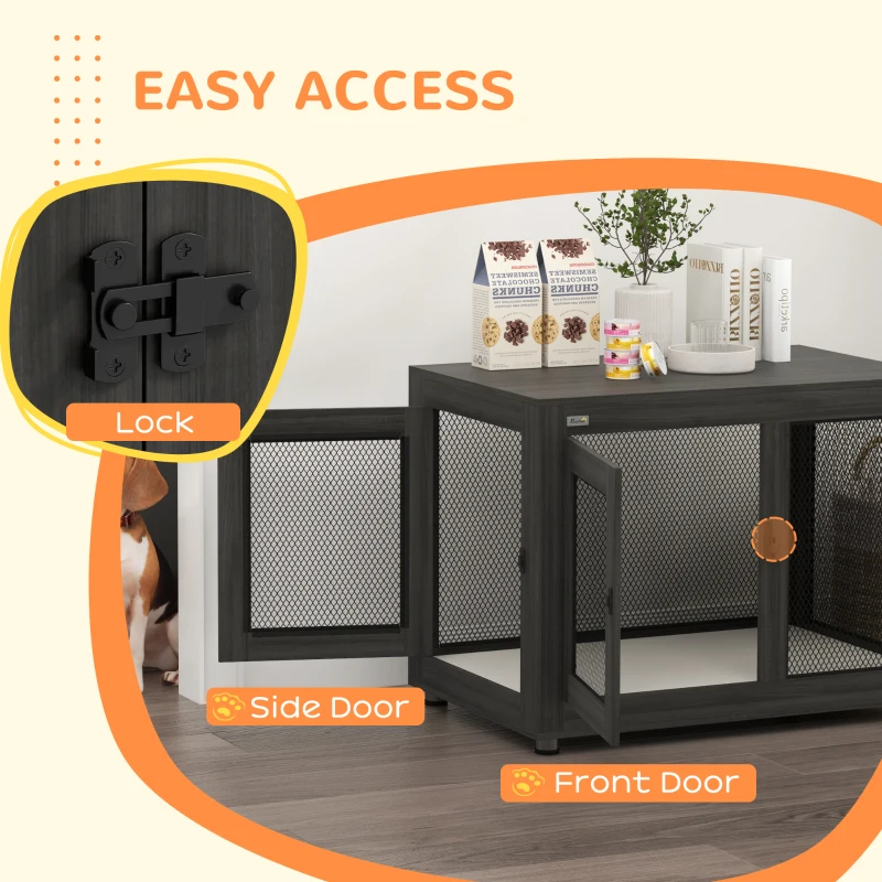 PawHut Pet Crate End Table with Water-resistant Cushion or Large Medium Dogs, Black
