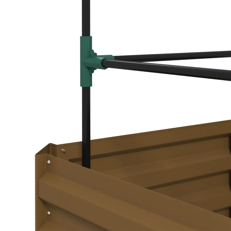 Outsunny Galvanized Planter Box, Outdoor Raised Garden Bed with 3-Tier Trellis Tomato Cage for Climbing Vines, Vegetables, Brown