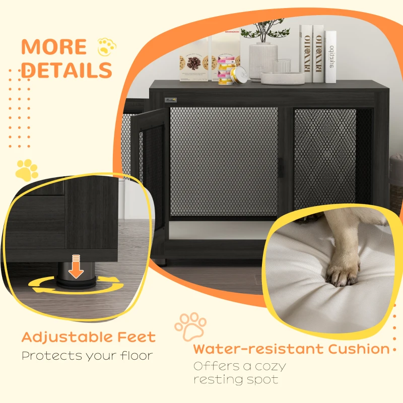 PawHut Pet Crate End Table with Water-resistant Cushion or Large Medium Dogs, Black