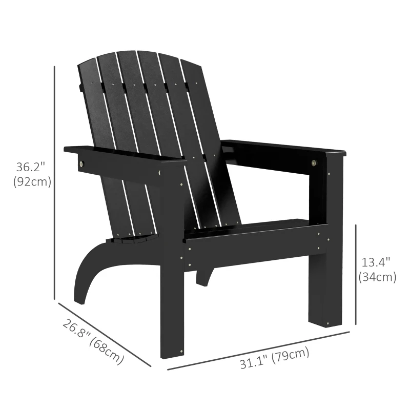 Outsunny Adirondack Chair Patio Muskoka Chair, Outdoor Poplar Wood Fire Pit Chair, Pre-Assembled Backrest Chaise Adirondack with High-back, Large Seat, for Deck, Garden, Black
