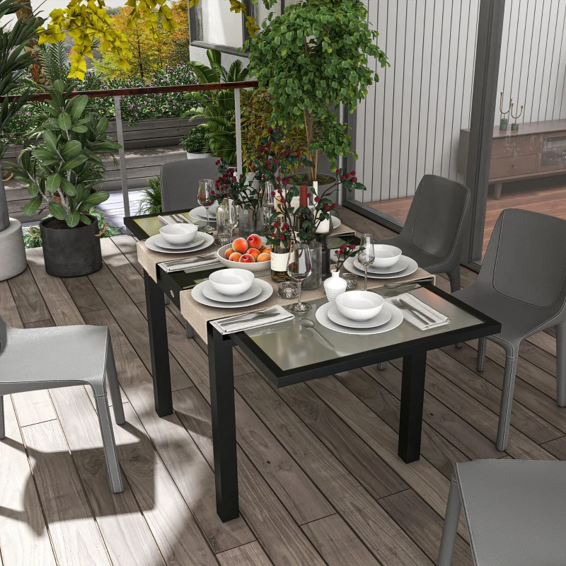 Outsunny Extendable Patio Dining Table, Tempered Glass Aluminum Outdoor Table for Garden Lawn Backyard, Clear