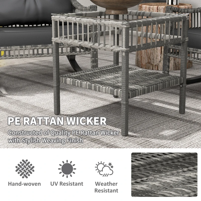 Outsunny 3 Pieces Outdoor PE Rattan Rocker Chair Set, Rocking Chair with Tempered Glass Table Top,25"x26"x28", Mixed Grey