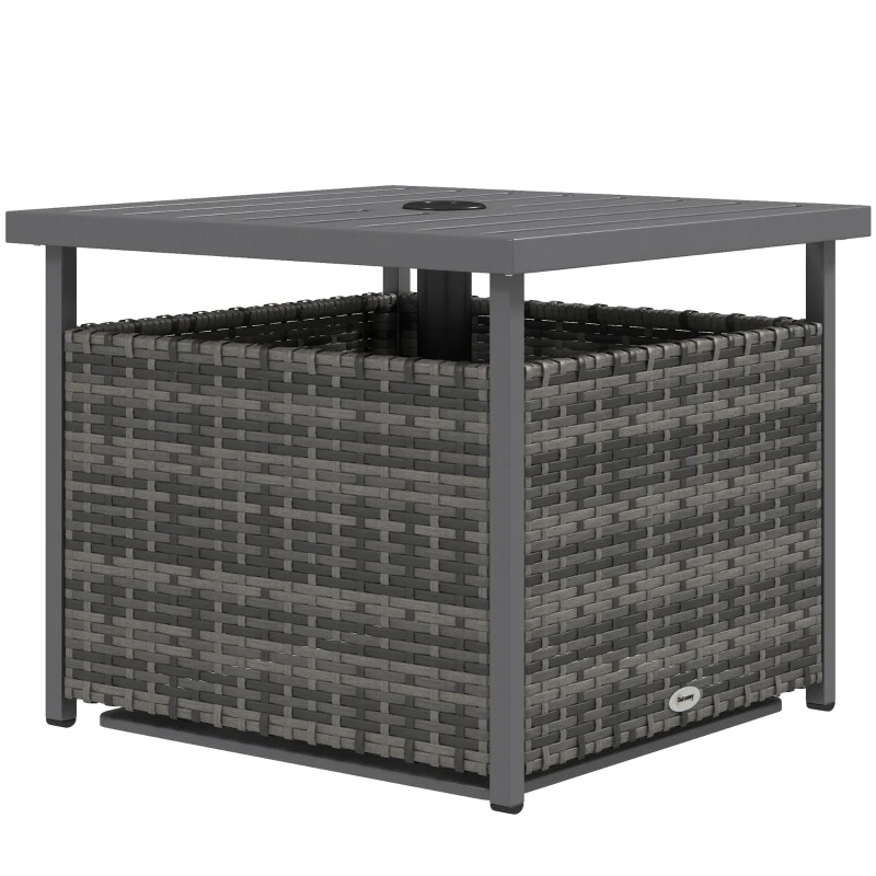 Outsunny Rattan Coffee Wicker Patio Table w/ Umbrella Hole for Backyard Mixed-Grey