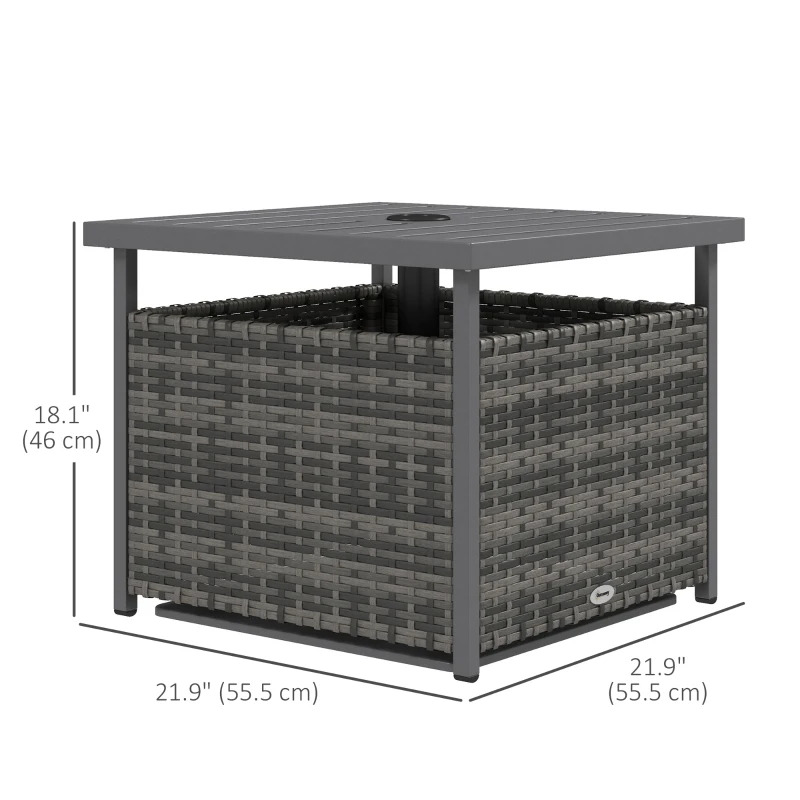 Outsunny Rattan Coffee Wicker Patio Table w/ Umbrella Hole for Backyard Mixed-Grey