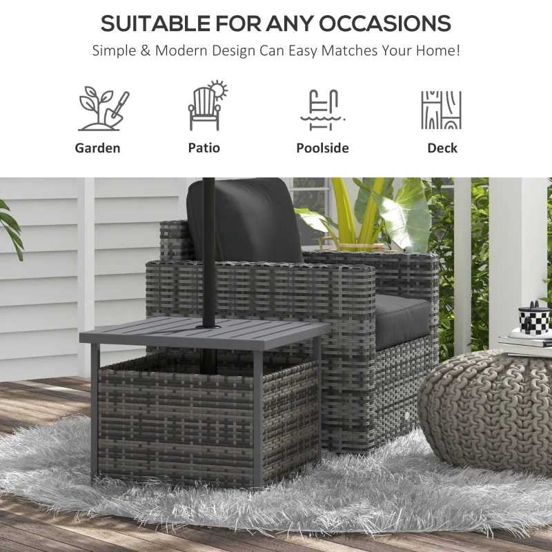 Outsunny Rattan Coffee Wicker Patio Table w/ Umbrella Hole for Backyard Mixed-Grey