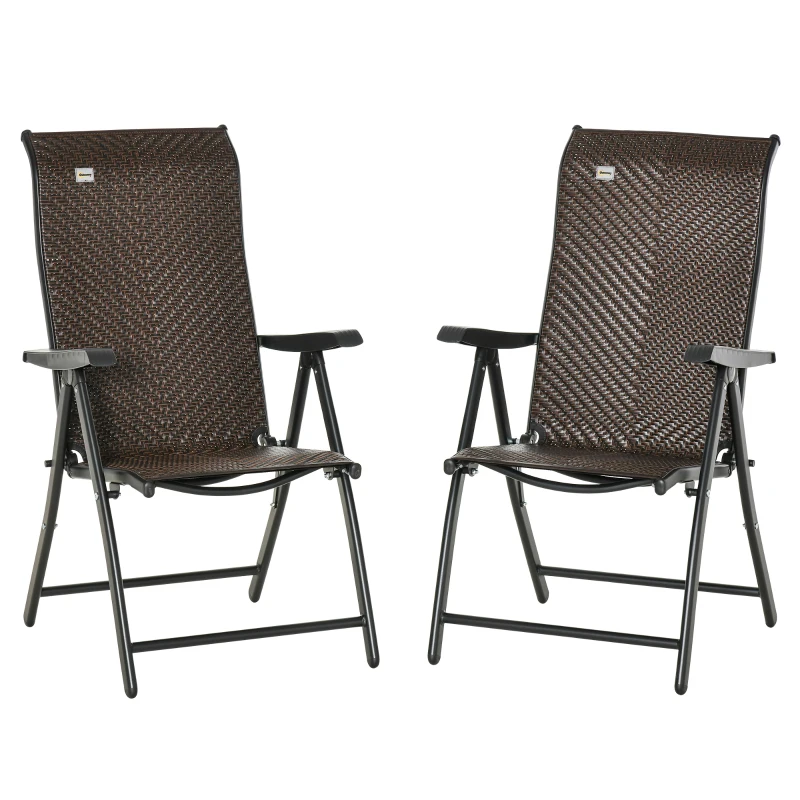 Outsunny 2PCs Outdoor Wicker Folding Chairs with Adjustable Backrest, Brown