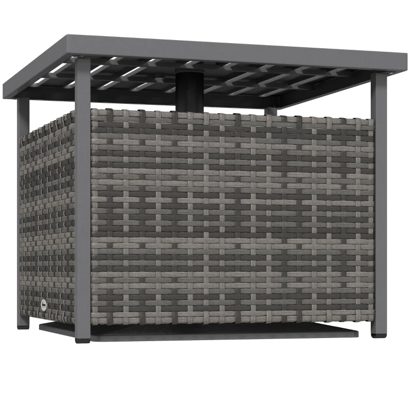 Outsunny Rattan Coffee Wicker Patio Table w/ Umbrella Hole for Backyard Mixed-Grey